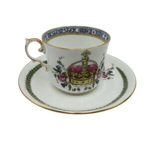 AYNSLEY Queen Elizabeth II Coronation 1953 Bone China Tea Cup & Saucer Set
